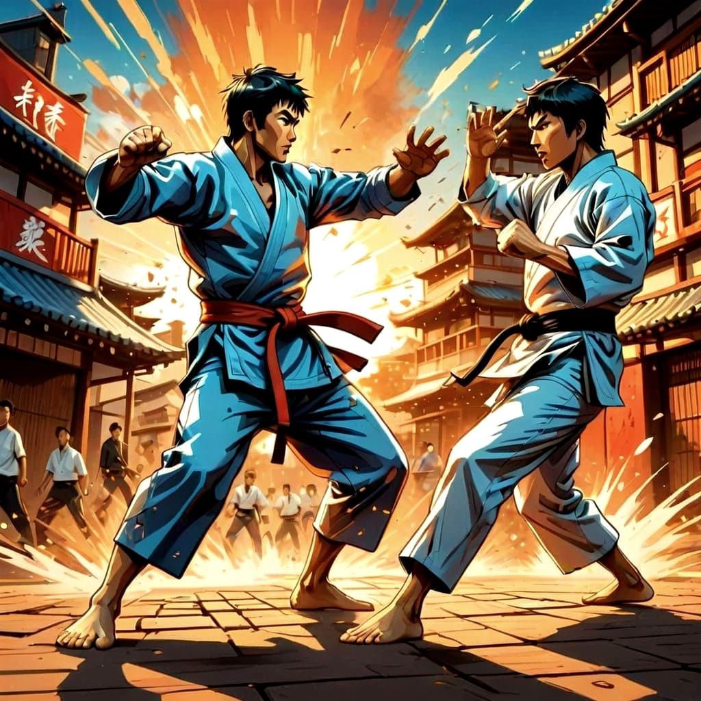 Anime Karate Fight Scene in Vibrant Style