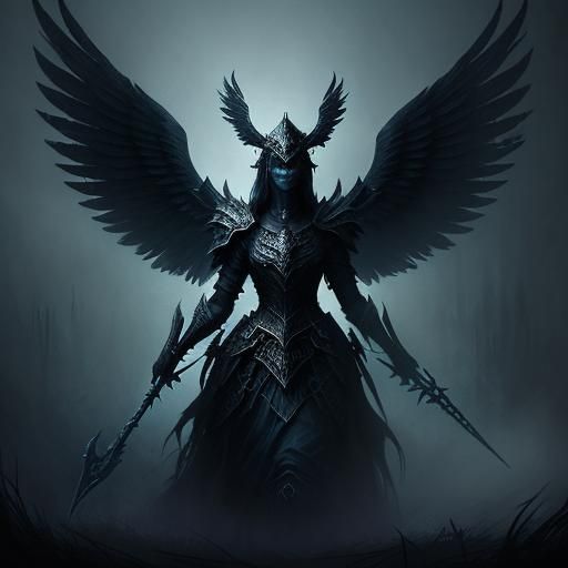 Ethereal Valkyrie in Misty Battlefield, Dark Fantasy Art