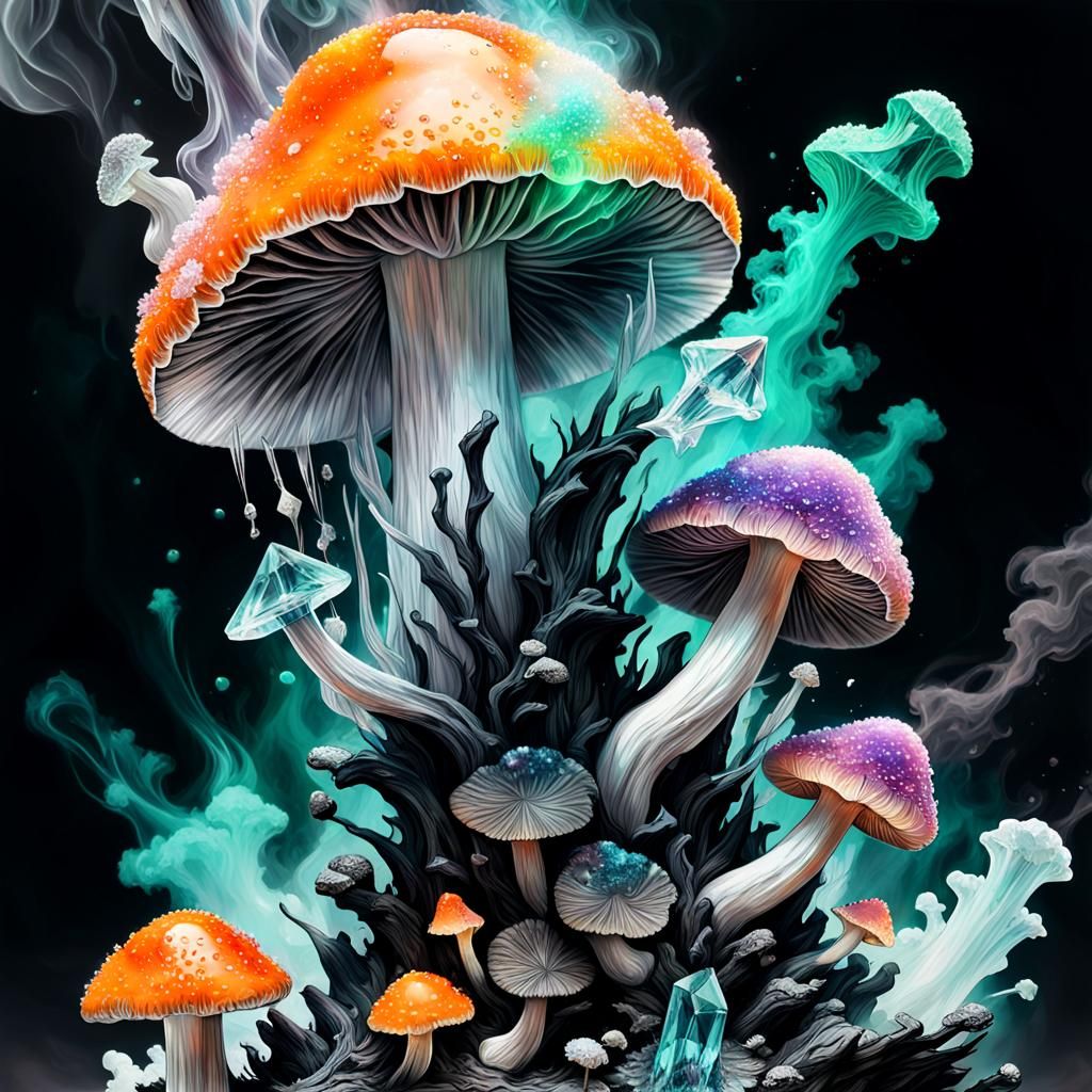 Orange Crystal Mushroom with Vapour in Digital Art