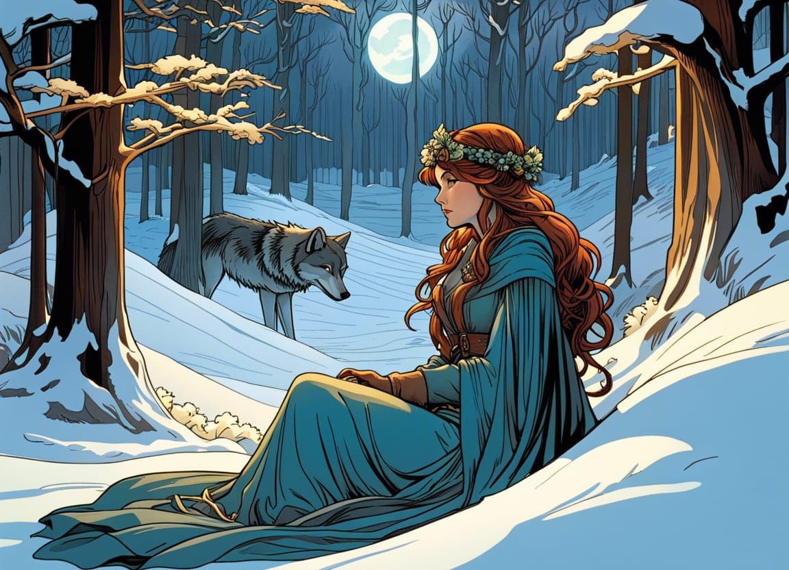 Wolf Winter: A Serene Comic Art Scene