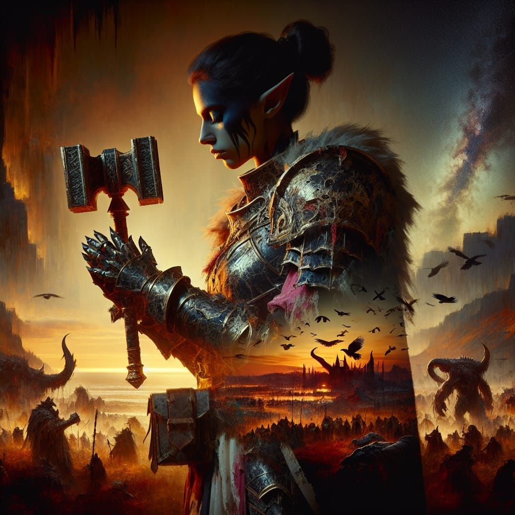 Gothic Hispanic Tiefling Knight in Prayer