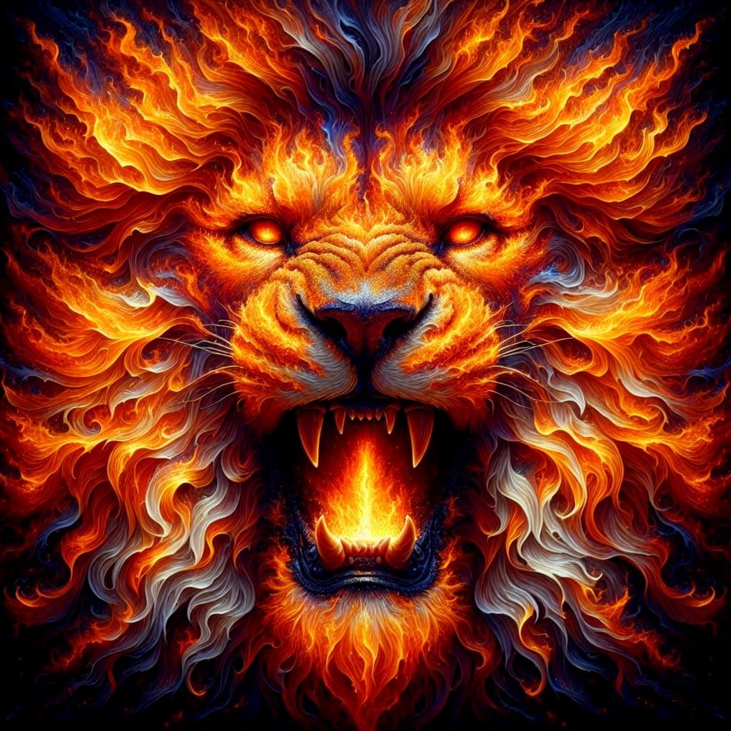 Fiery Lion Close-Up in Fauvist Style