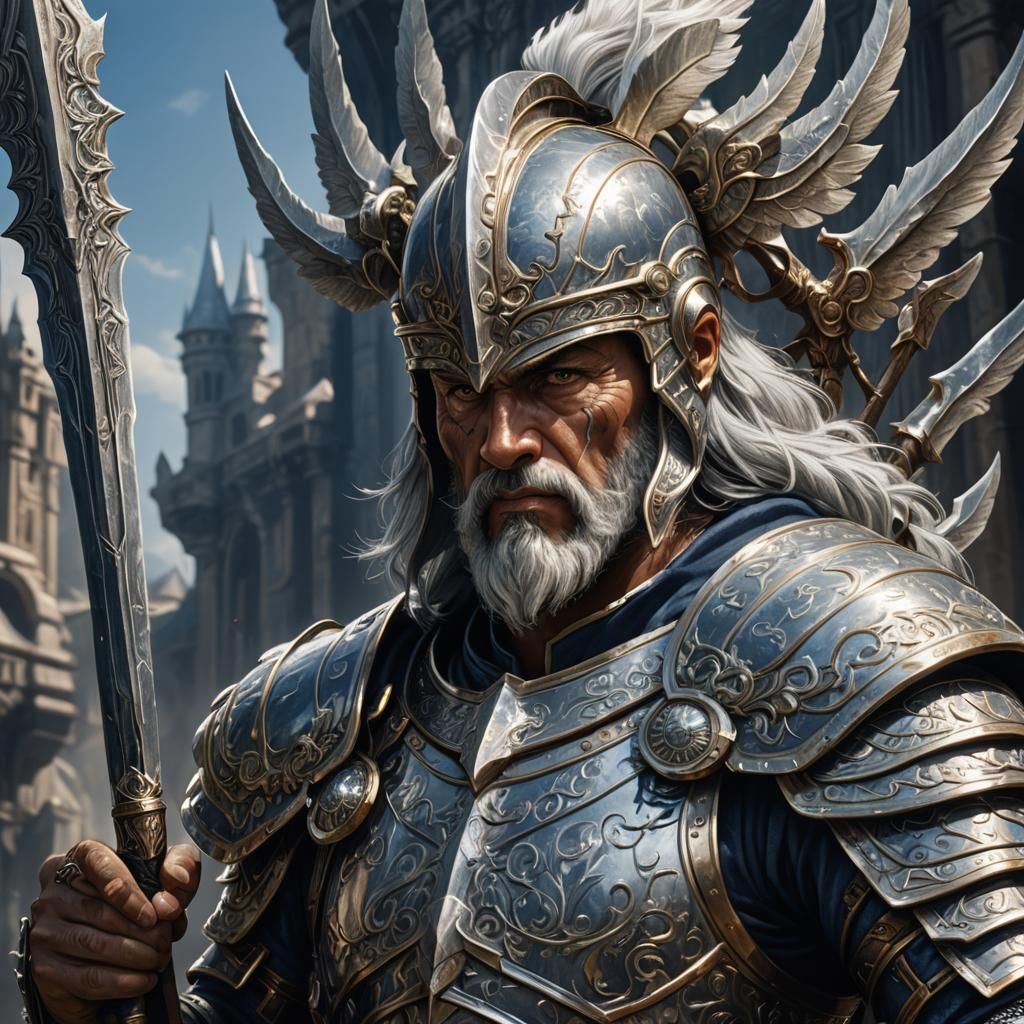 Goliath in Silver Armor: Fantasy Digital Art