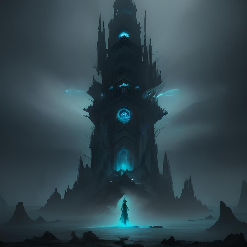 Ethereal Lighthouse Woman in Apocalyptic Landscape