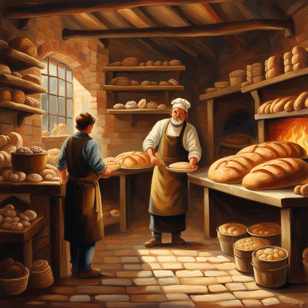 Charming Old-Fashioned Bakery in Oil Painting Style