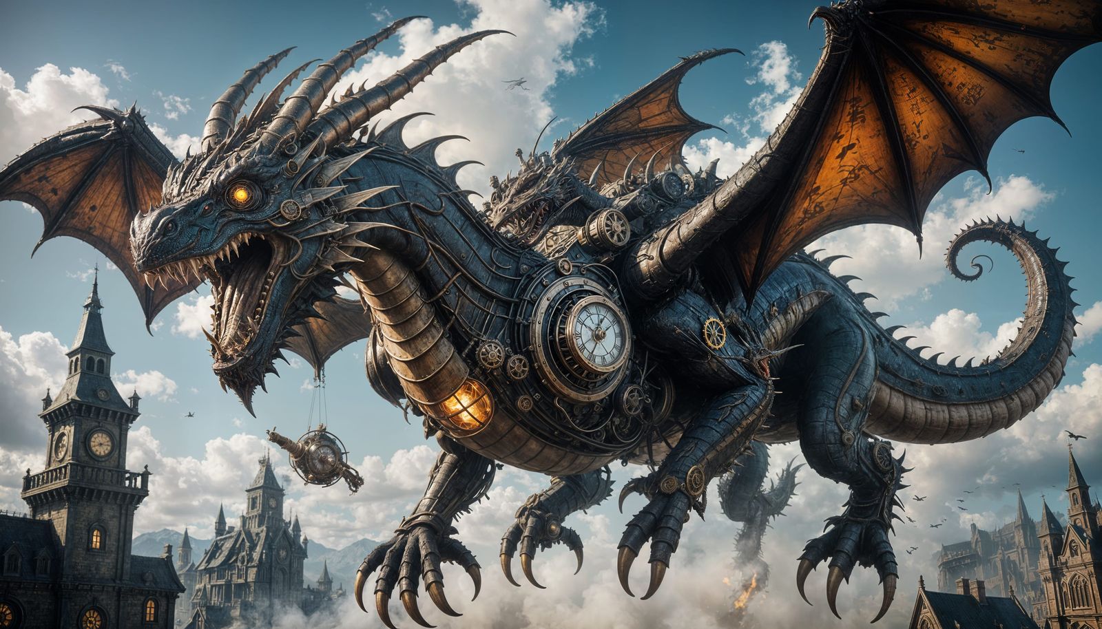 Clockwork Steampunk Dragon Spewing Mist