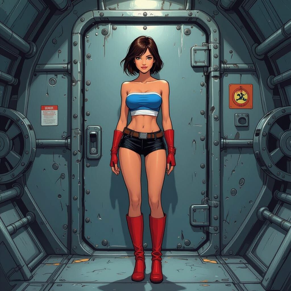 Comic Book Woman in Spaceship Interior
