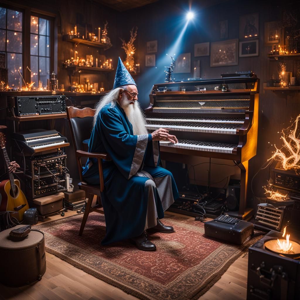Magical Music Studio with Wizard and Sparks