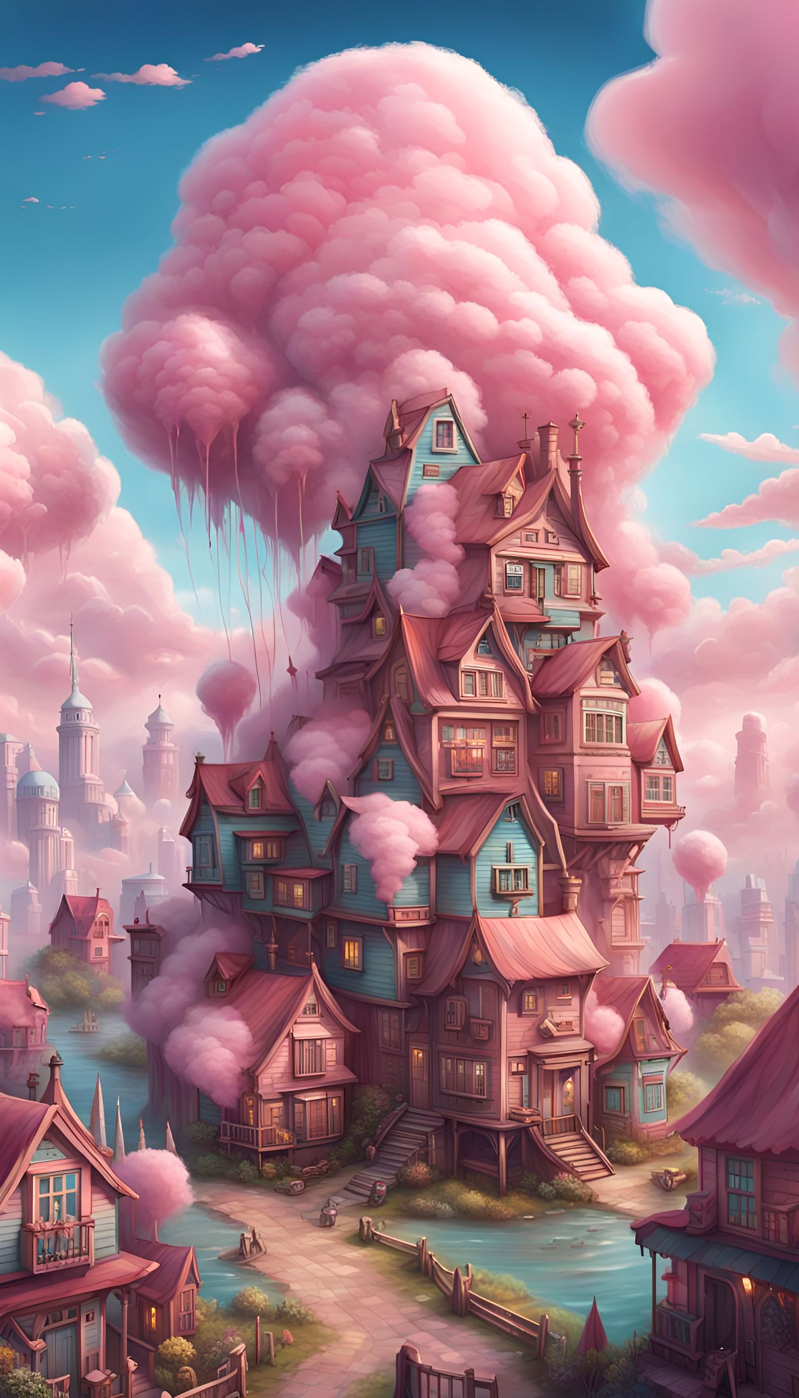 Cotton Candy City in High Fantasy Style