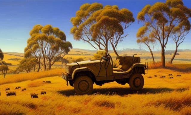 Humvee Concept Art in Australian Autumn Landscape