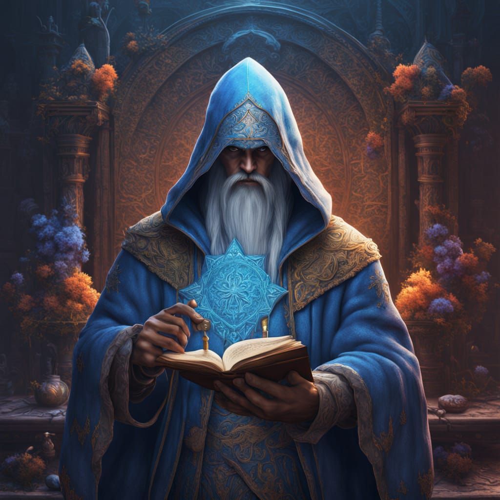 Elf Wizard with Staff and Book in Matte Painting Style