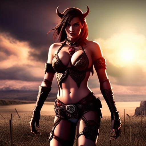 Demoness in Hellfire: Dark Fantasy Concept Art