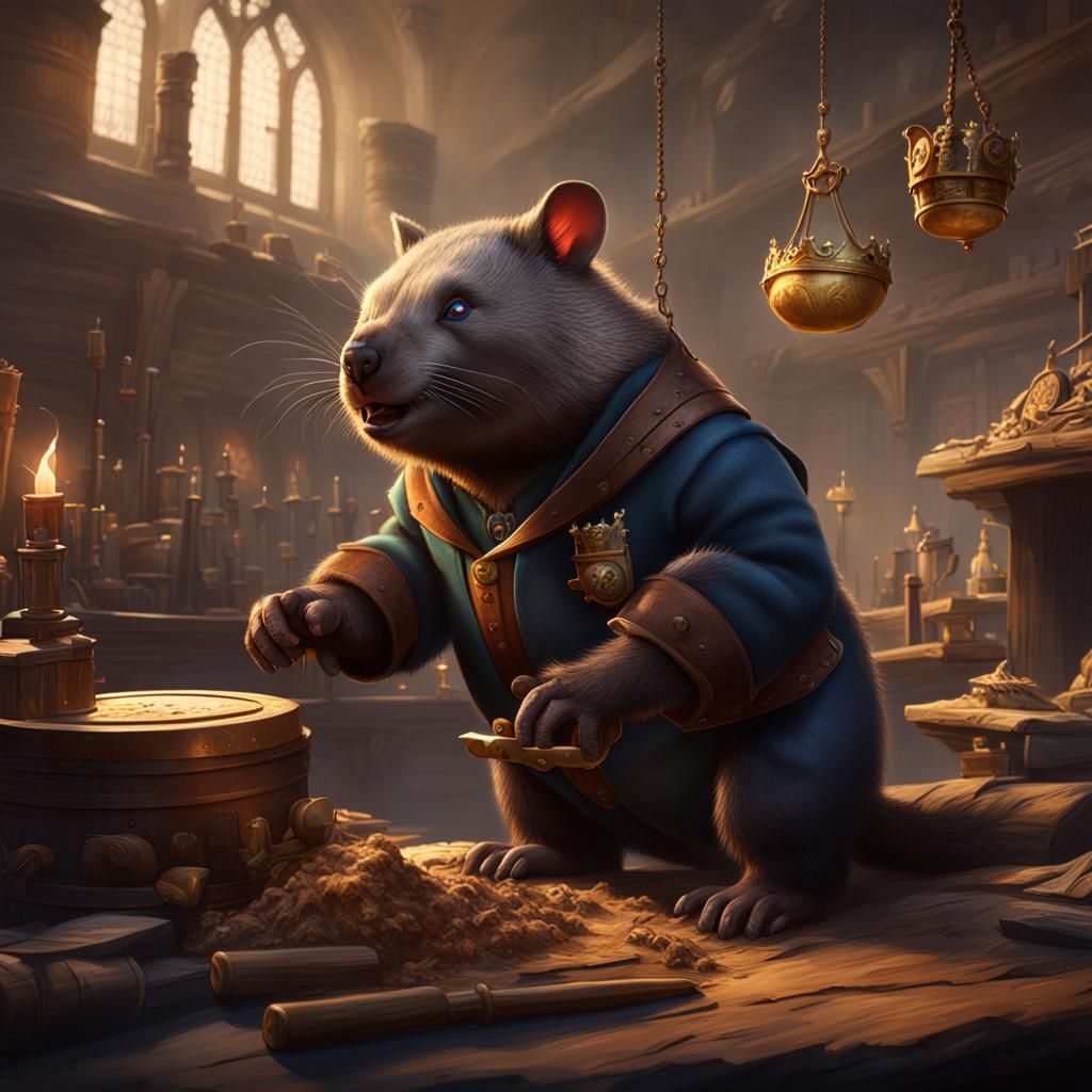 Royal Wombat Judge Sentences Devil: Detailed Matte Painting