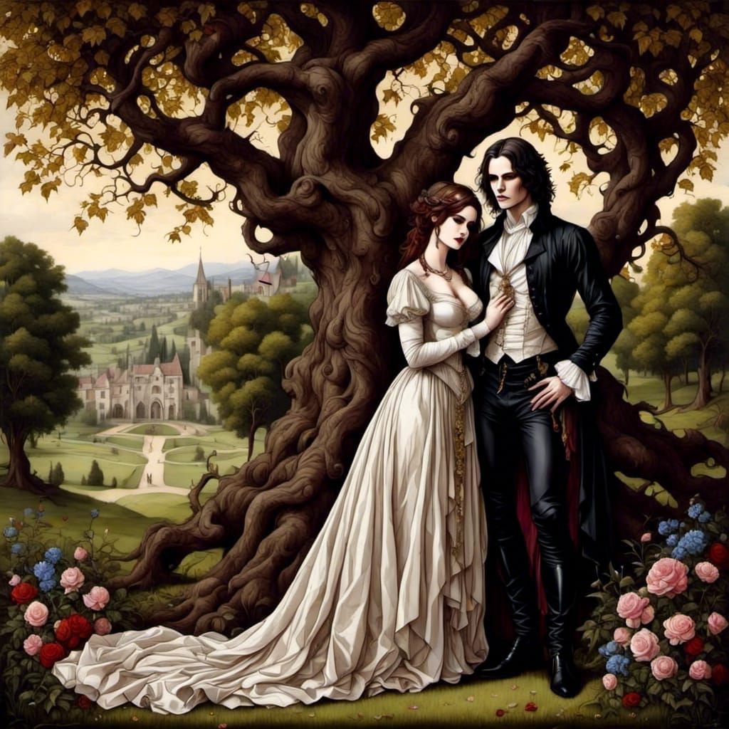Renaissance Couple in Garden Romance