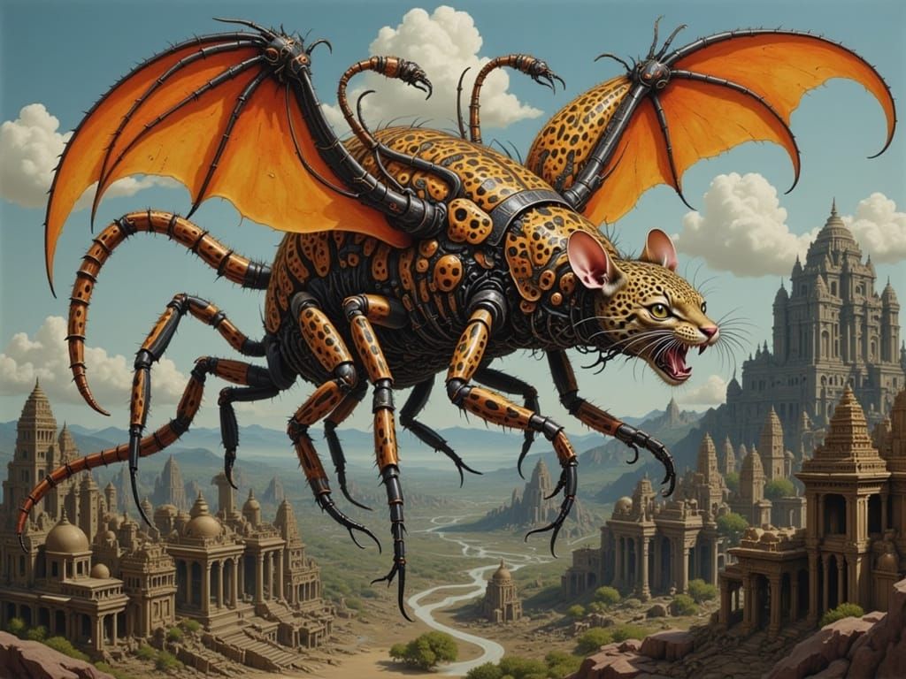 Surreal Chimera of Beastly Proportions Soars Over Ancient Ru...