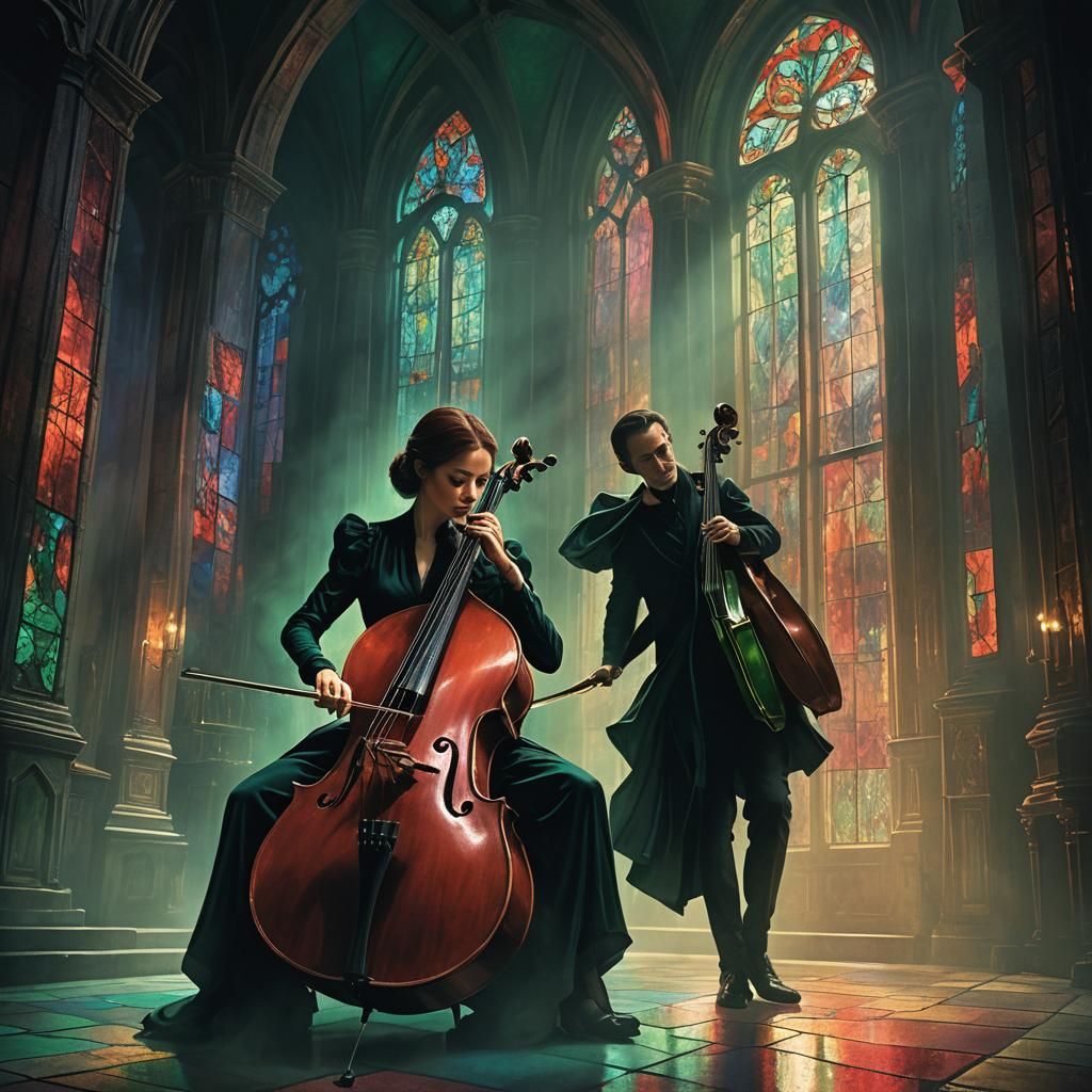 Dark Fantasy Cellist in a Gothic Chamber