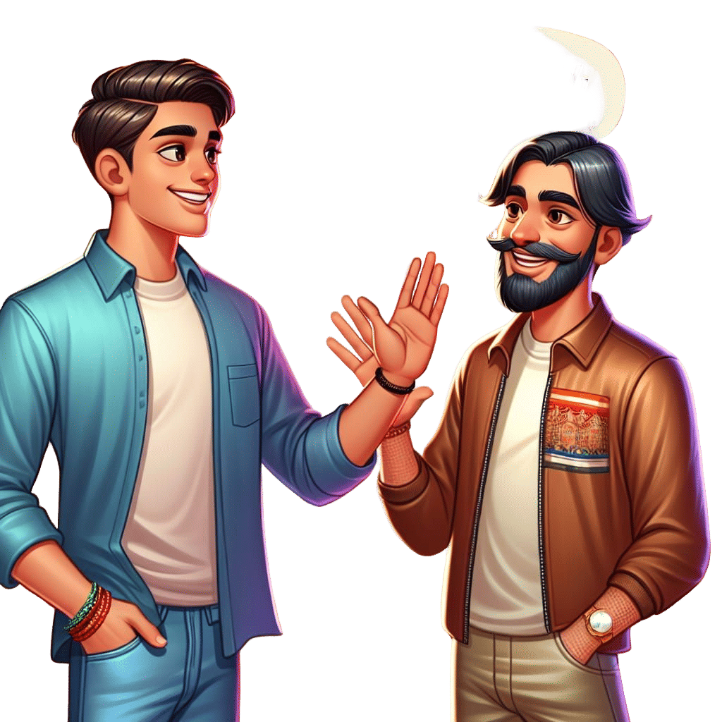 Friendly Cartoon Greeting with Indian Men in 3D Art