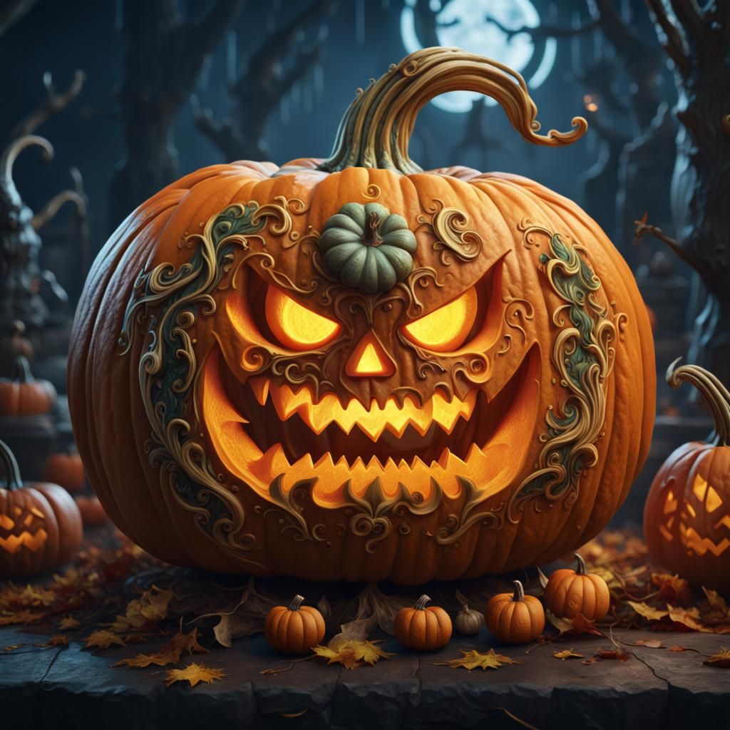 Fantastical Pumpkin Carving in Detailed Matte Painting