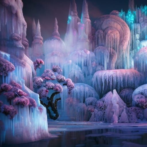 Frozen Winter Garden Flowers in Detailed Matte Painting