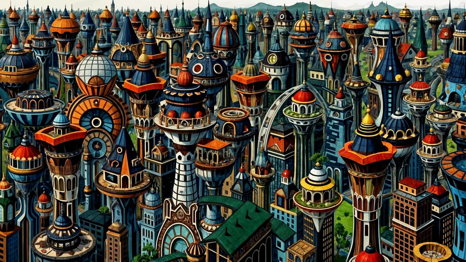 Vibrant Hundertwasser Cityscapes in Origami Style