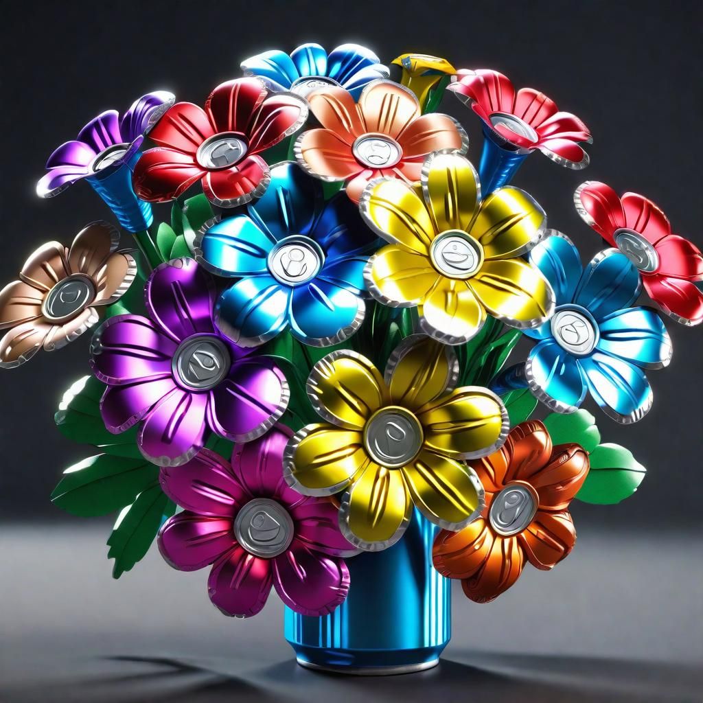 Upcycled Aluminum Can Flowers in 3D Render