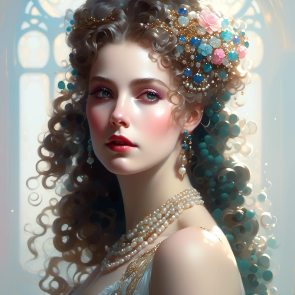 Pearl-Adorned Rococo Lady Portrait