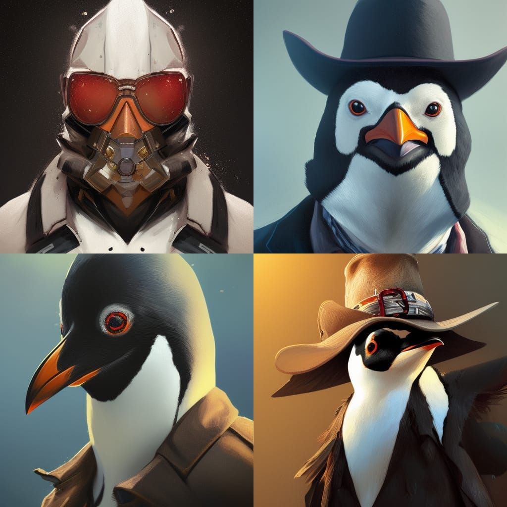 Hyperdetailed Cowboy Penguin Portrait