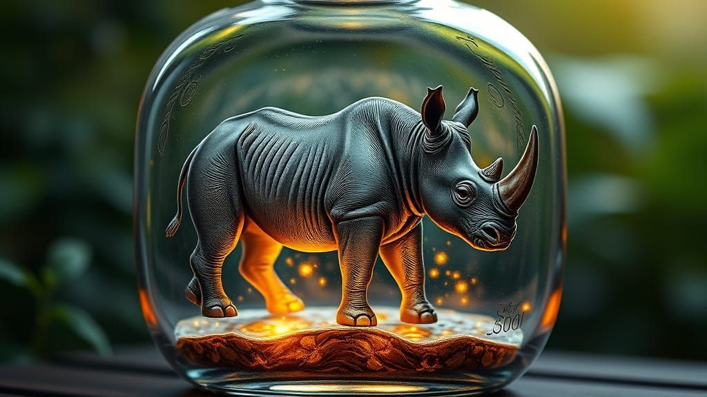Majestic Rhinoceros in Vintage Glass, Dutch Masterpiece