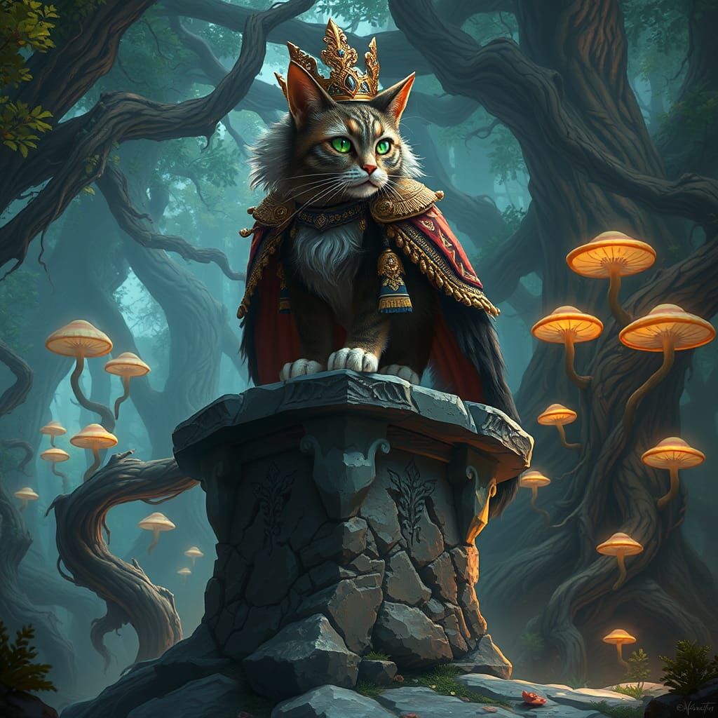 Regal Feline Overlord in Mystical Forest