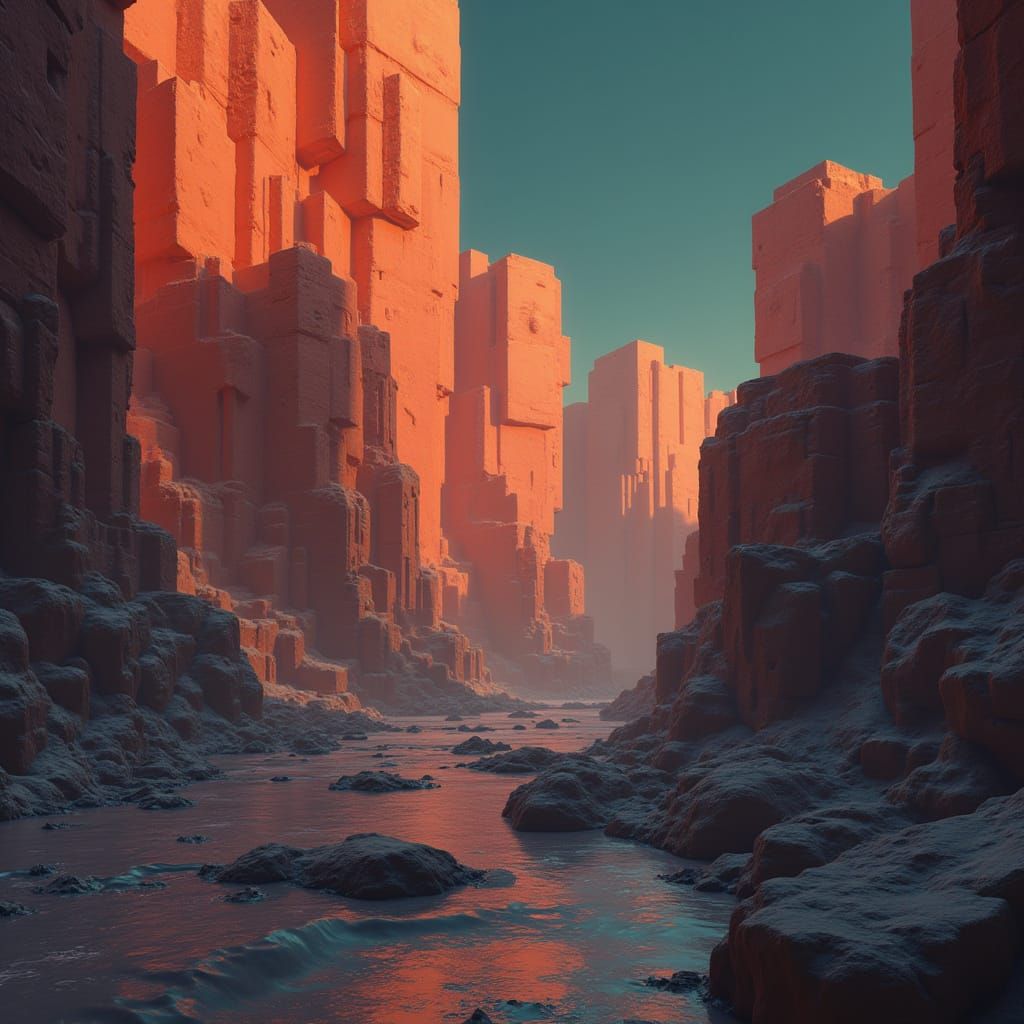 Cubic World in Low-Poly Science Fiction Style