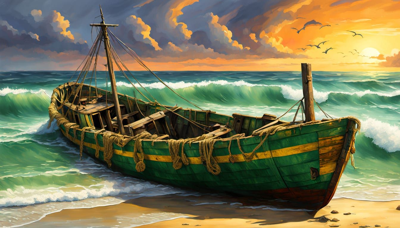 Ivory Coast Shipwreck Digital Painting in Realism Style