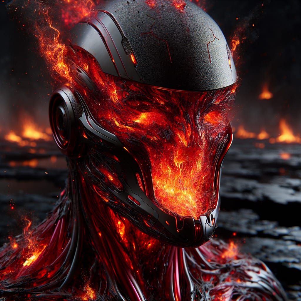 Futuristic Firepunk Being in Scorched Wasteland