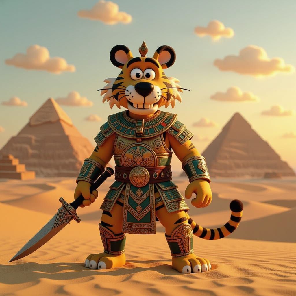 Claymation Tiger Warrior in Ancient Egypt