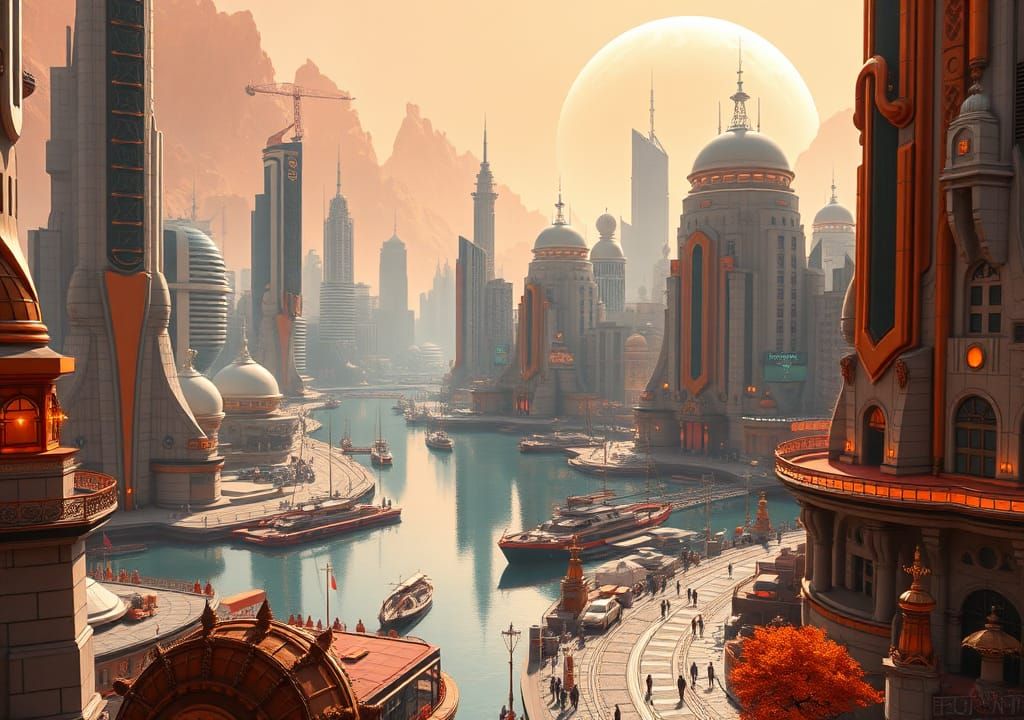 Futuristic Exoplanet Cityscape with Gravity Anomaly