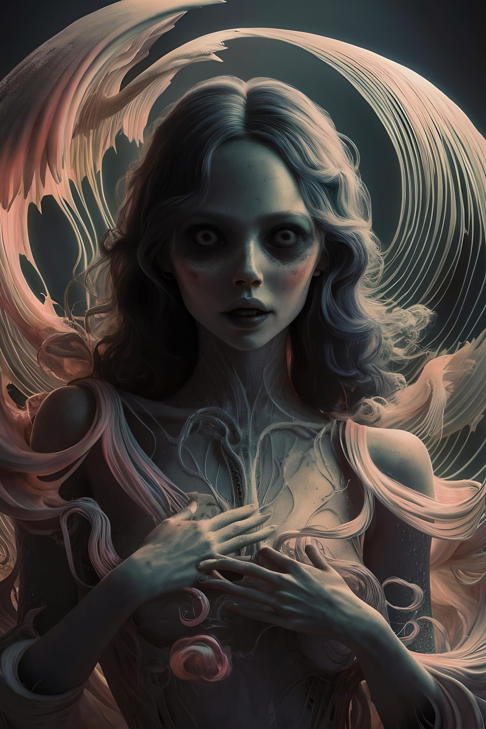 Ethereal Ghost Figure in Pastel Grunge Style