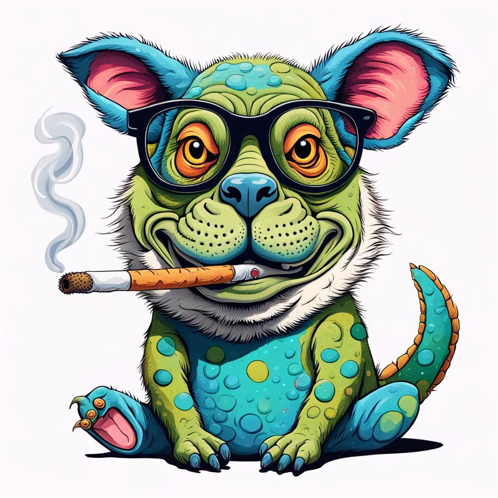 Humorous Hybrid Animal Smoking Weed in HD