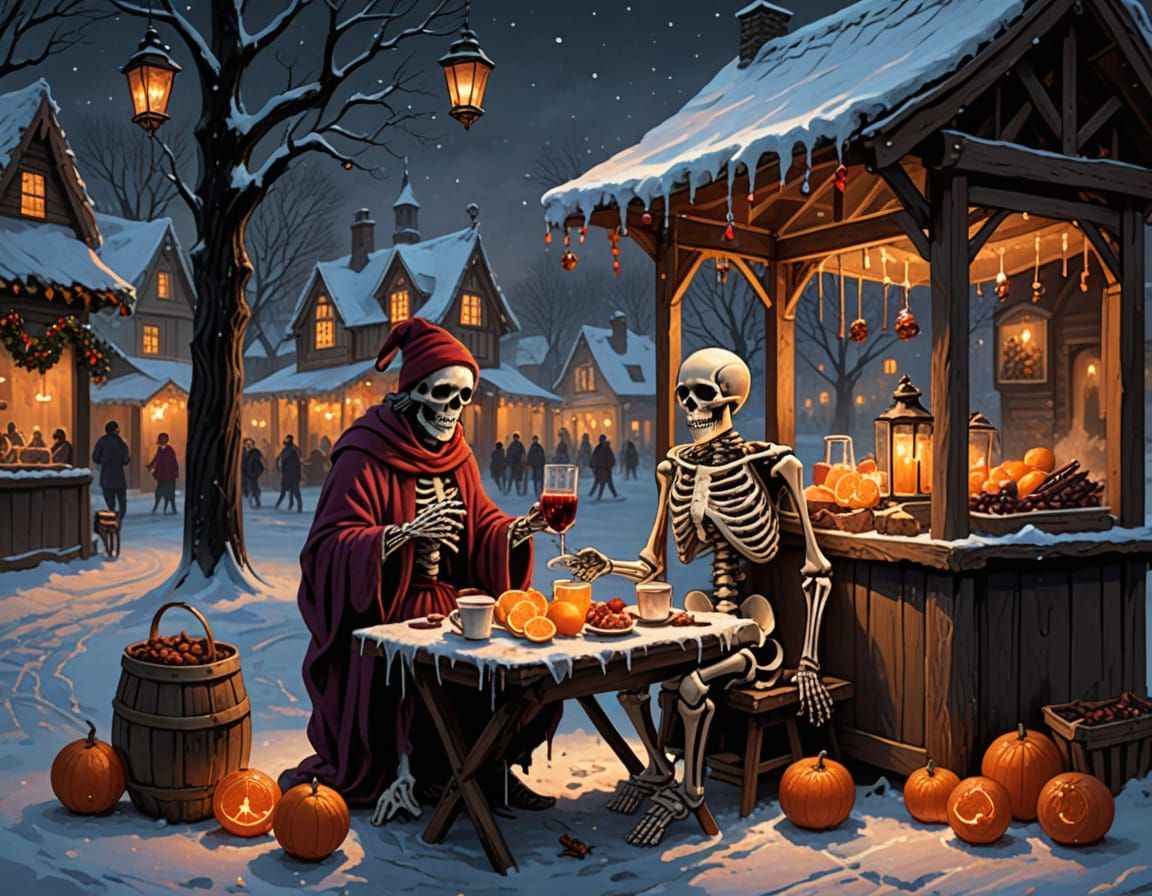 Skeleton's Mulled Wine Toast at Cozy Christmas Stall