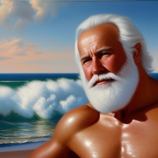 Santa Claus at ocean beach