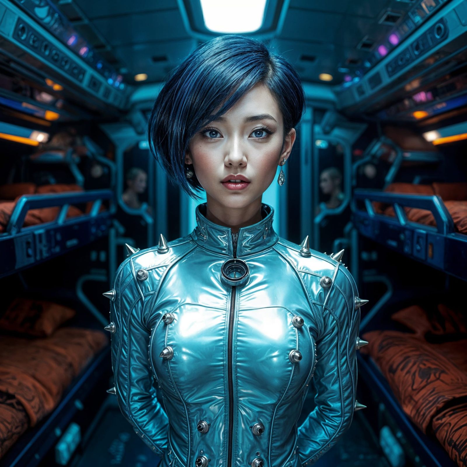 Sci-Fi Asian Woman in Abalone Shell Rubber Suit