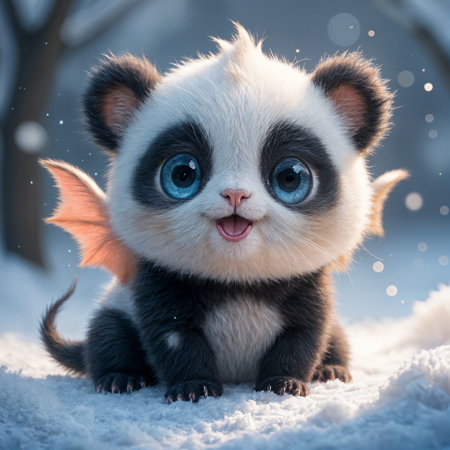 Cuddly Panda Kitten in Winter Wonderland