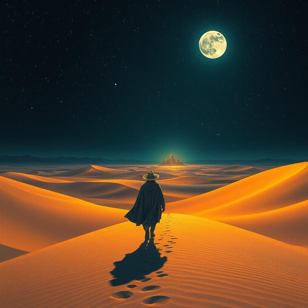 Desert Wanderer at Night: A Surreal Dreamscape