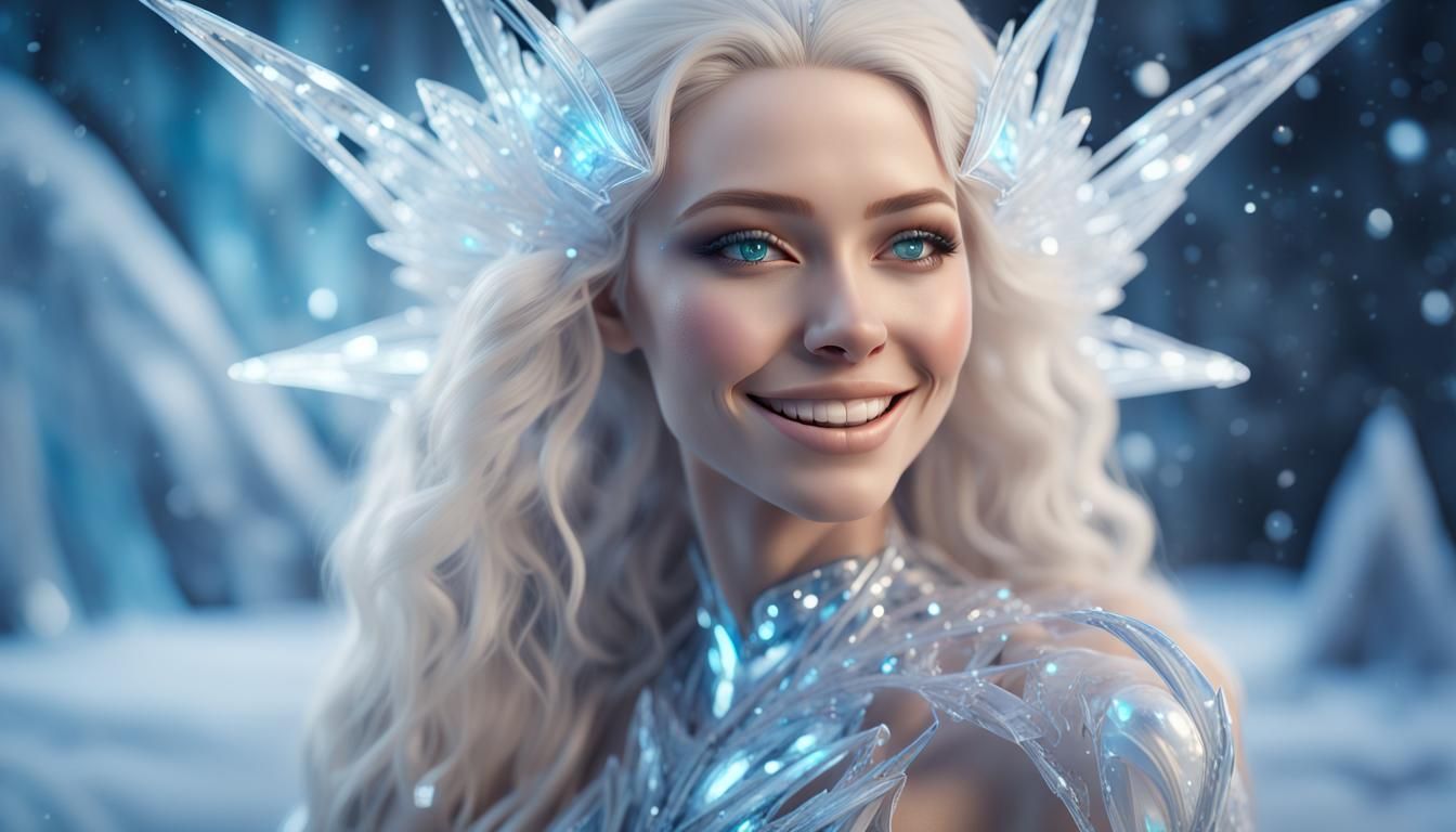 Smiling Ice Fairy in Spaceship Light, Digital Art
