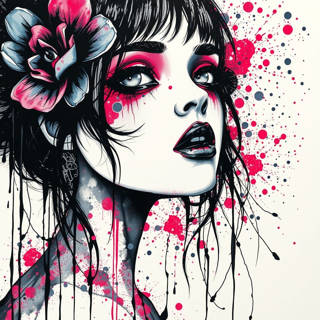 Klecksography: Ink Splatter art Goth Girl 8K HD by Android Jones, Minjae Lee, Katrin Welz-Stein, Agnes Cecile, Carne Gri...