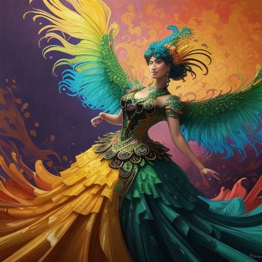 Dragon Peacock Woman in Abstract Expressionism