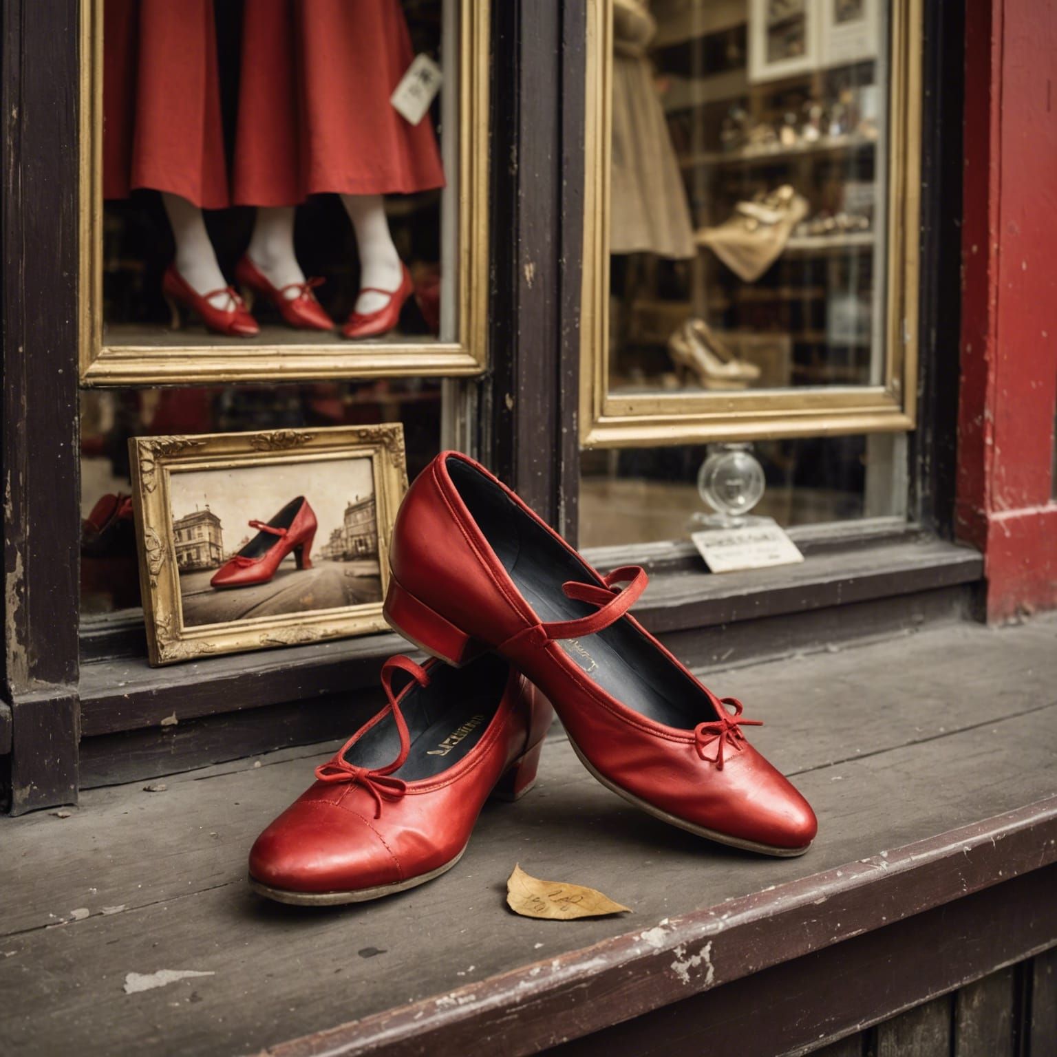 Red Dance Shoes in Antique Shop Window