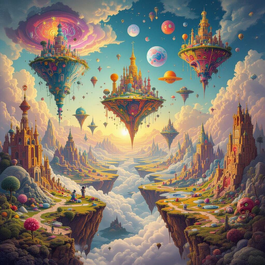 Surreal Dreamscape with Floating Islands, Digital Art
