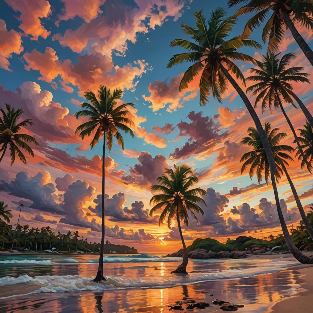 Tropical Beach Scene in Fauvist Style