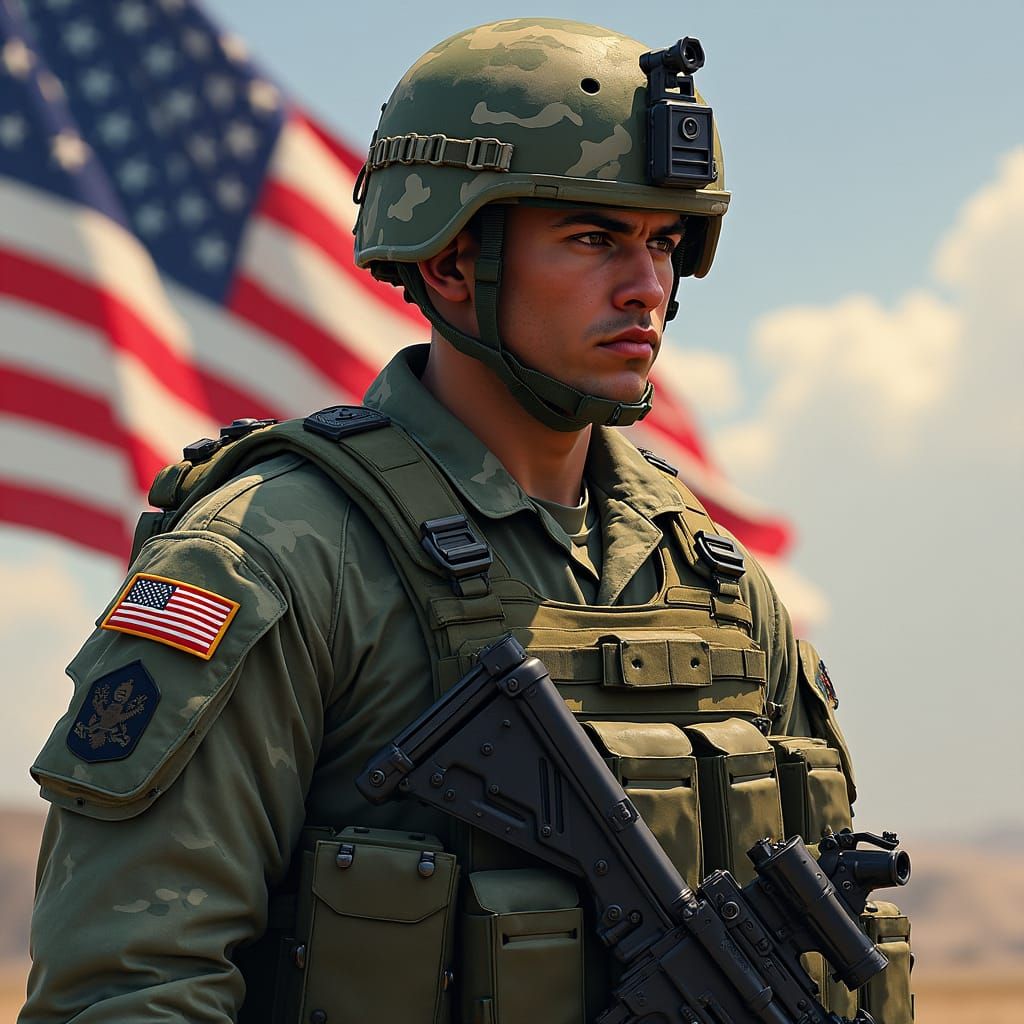 Hyper-Realistic US Army Soldier in Dramatic Pose