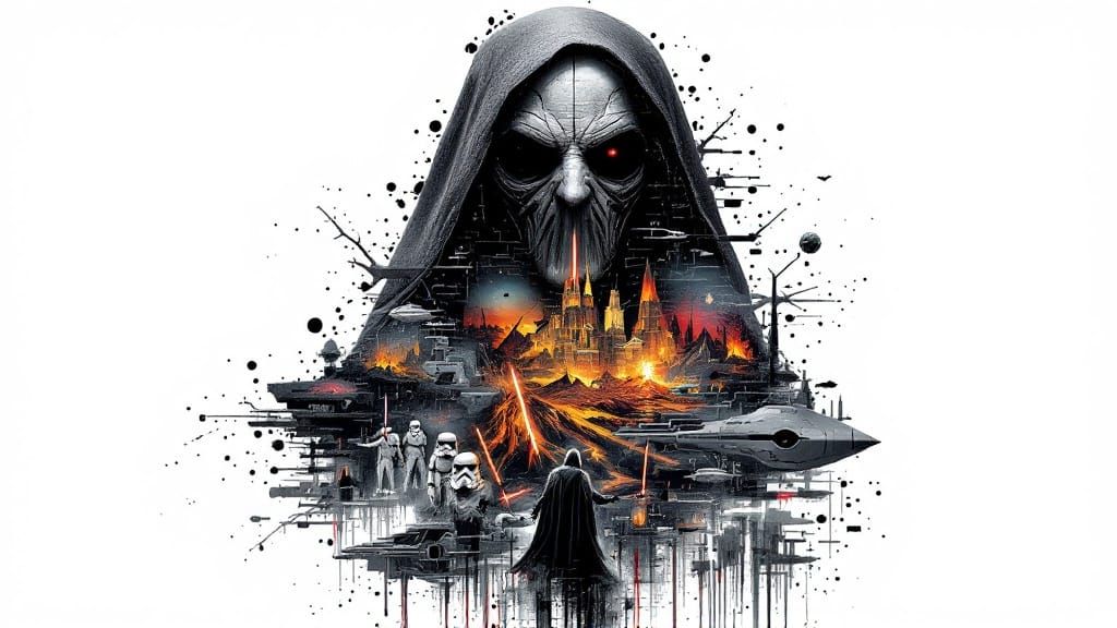 Double Exposed Emperor Palpatine in Cyberpunk Chaos