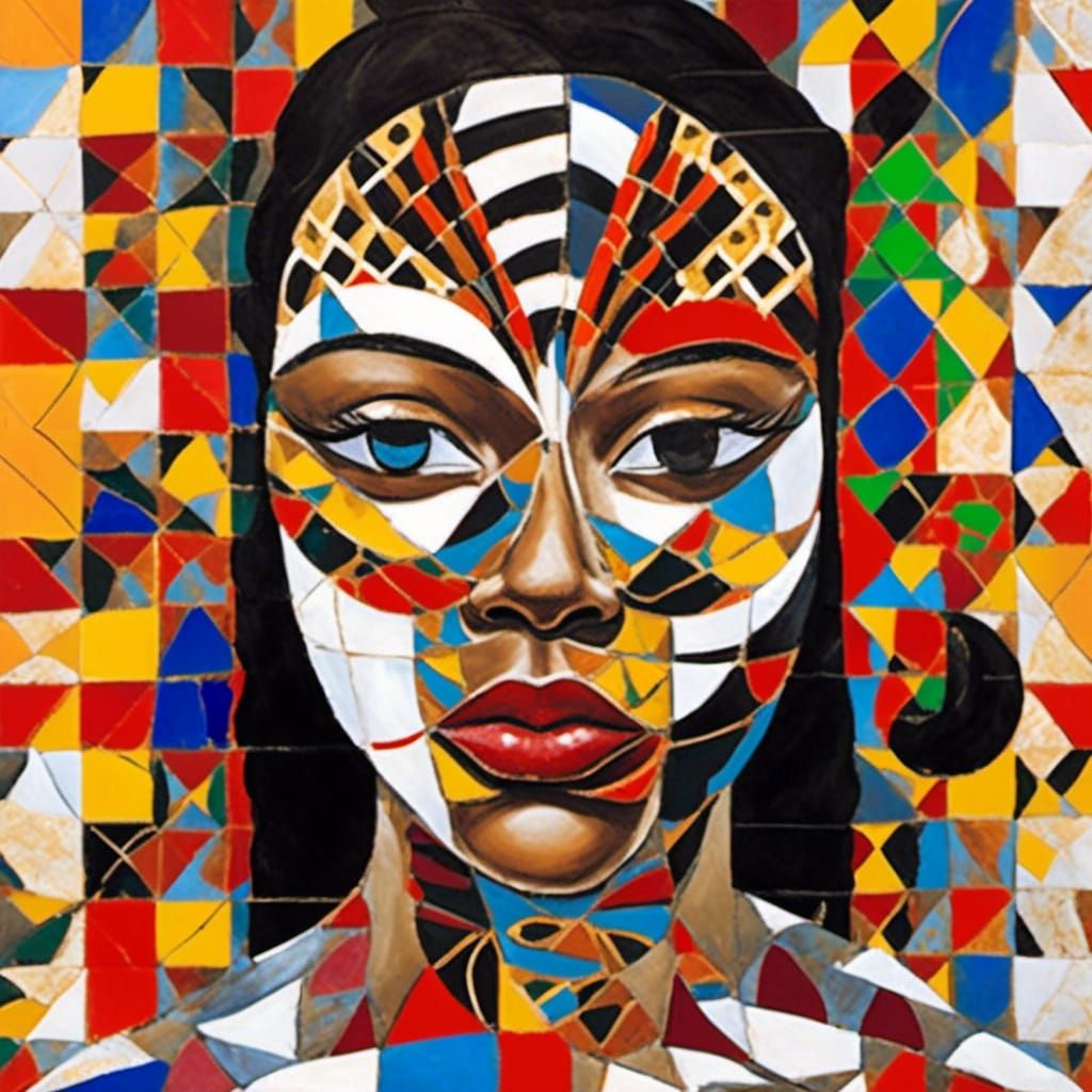 Abstract Collage Portrait: Black Woman with Venetian Mask